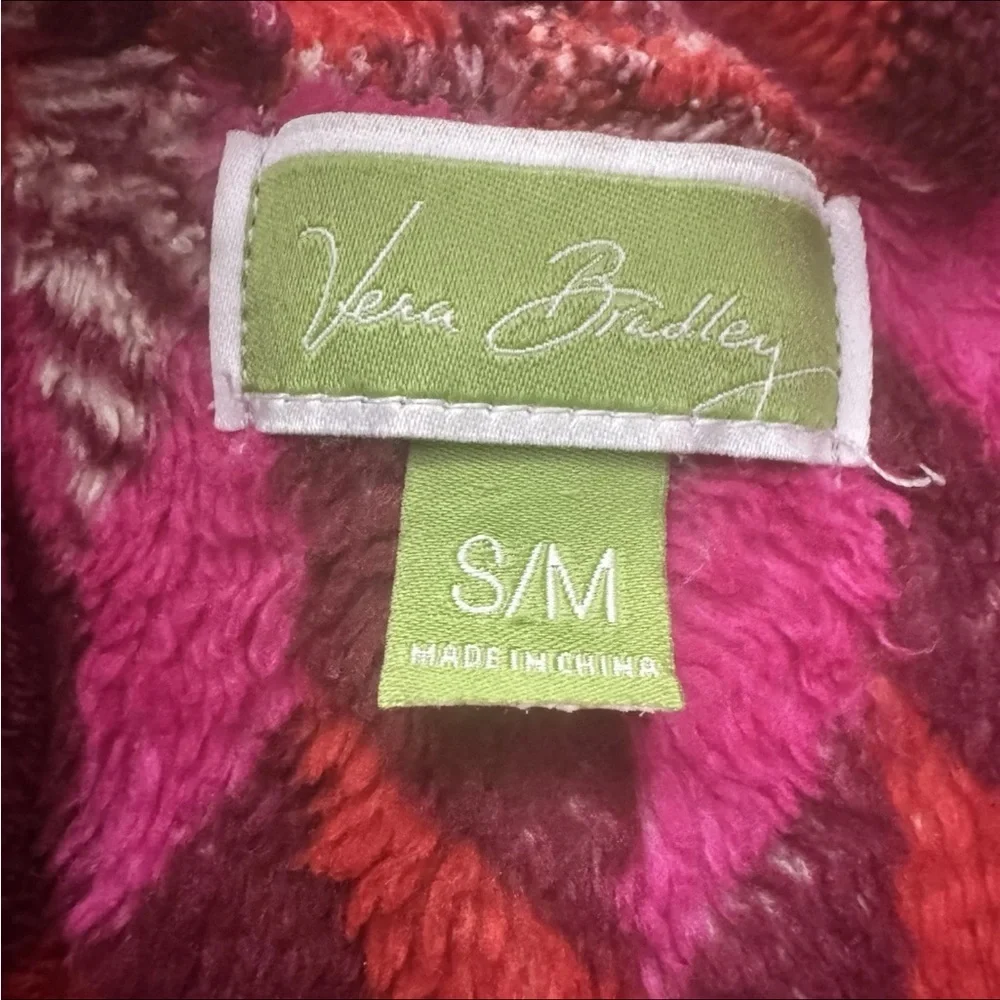 VERA BRADLEY Robe Small/Medium Red Pink Geo Print Short Plush Hooded Pockets EUC